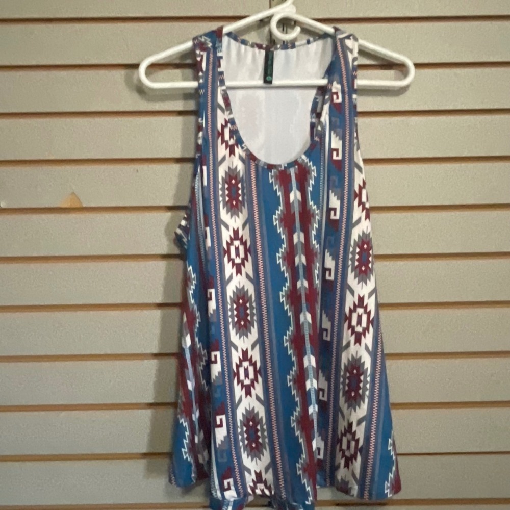 Sterling Creek Womens Southwestern Geometric‎ Racerback Tank Top Blue Burgundy L